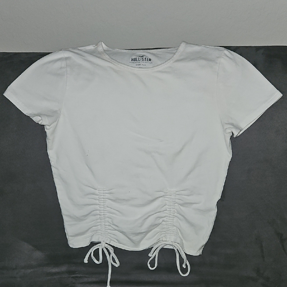 Hollister White Ruched Crop T-Shirt SMALL BABY TEE